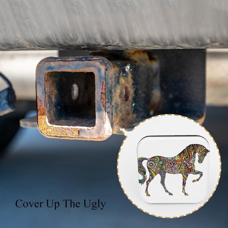 Tnomchey Horse Trailer Hitch Cover 2 Inch Rainbow Colorful Animal Cool Collage Floral Leaf Petal Trailer Hook Dust-Proof Plug Square Mouth Protection Cover Rubber Receiver Tube Hitch Plug for Cars - Image 4